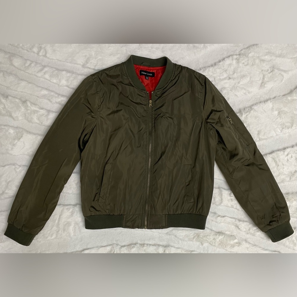 New Look Green Bomber Jacket with Ribbed Details